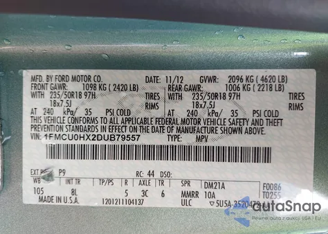 2013 Ford Escape Sel z USA, uszkodzony, nr VIN 1FMCU0HX2DUB79557